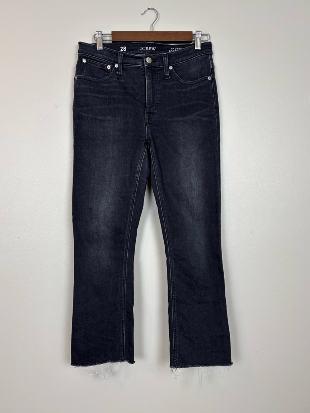 J Crew Jeans Womens 28 Black 9" Demi Boot Crop Raw Fray Hem Mid Rise Denim